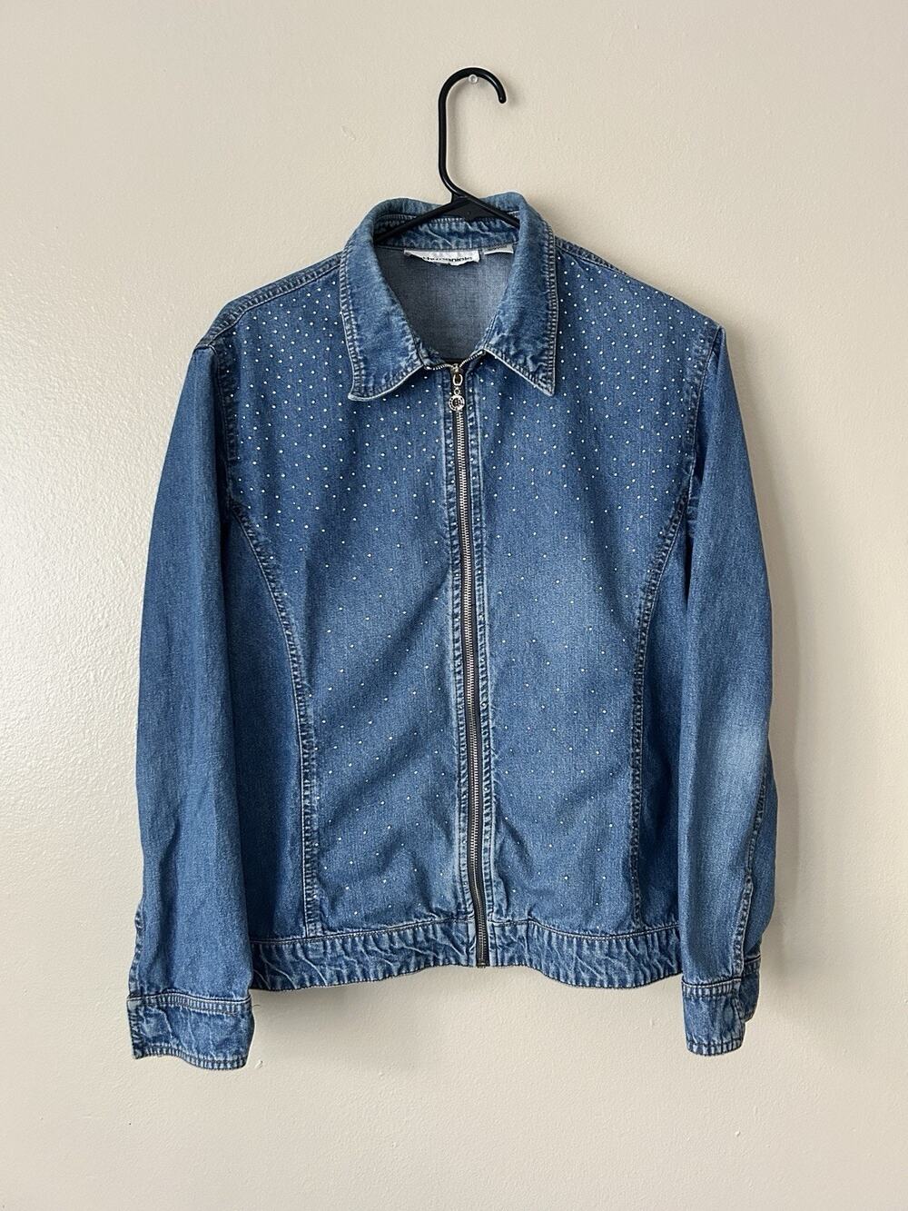 Cathy Daniels Vintage 90s Y2K Rhinestone Denim Zip Jacket Blue Women XL